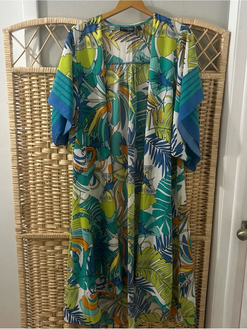 Attitudes By Renee Vibrant Tropical  Kimono Duster Size Lg Petite Boho VacayVibe